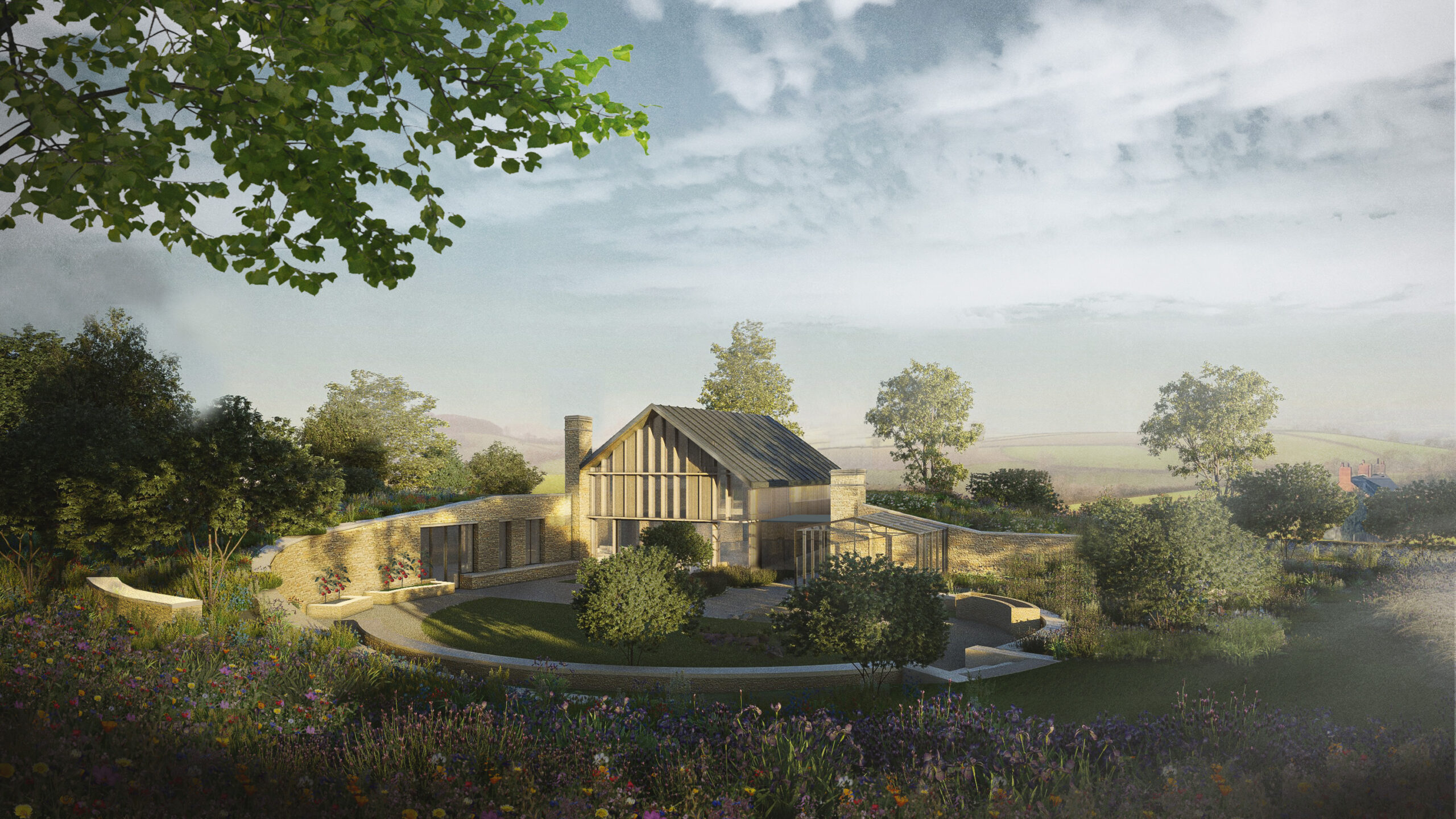 Architecture emerging from the landscape - a crafted, landscape-driven design for a sustainable home shaped by place and designed for living within its surroundings.