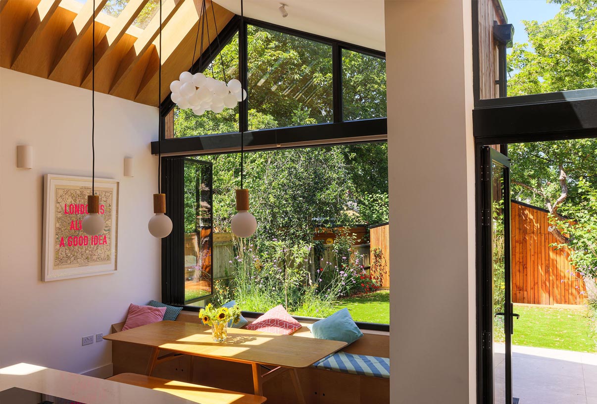 architect, contemporary, design, eco, energy, extension, house, interior, joinery, light, light filled, minimal, natural light, refurb, refurbishment, scan, Scandinavian, timber, whole house, vertical timber, landscaping, nature, sustainable, materials, space, light, sliding doors, corner window, sunken lounge, sunken living room